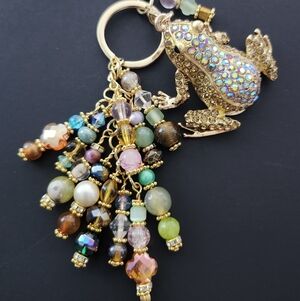 Rhinestone Frog Purse Charm or Keychain Aventurine Agate Tourmaline Handcrafted